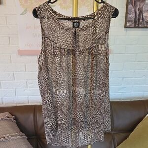Bobeau Brown Geometric Sleeveless Blouse